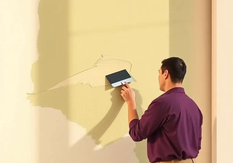 Application d'un enduit décoratif à la lisseuse sur un mur