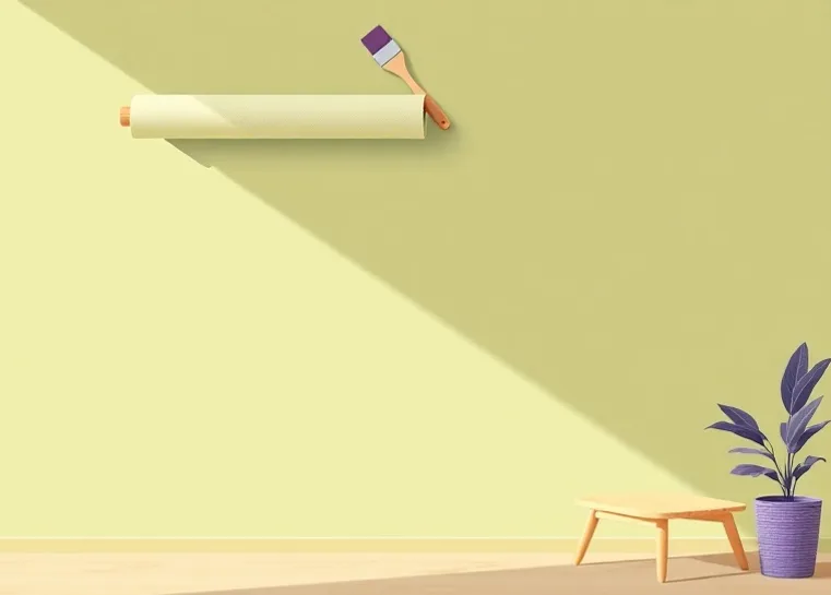 Pose de papier peint, rouleau et brosse à maroufler